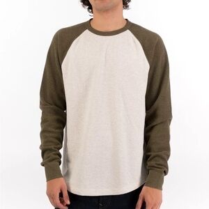 American Eagle AE Waffle Knit Raglan Long Sleeve Tee Olive and Cream Men’s L